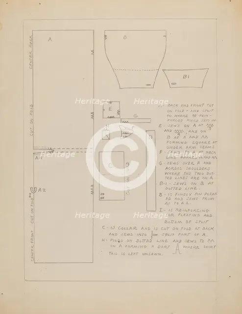 Pattern for Man's Shirt, c. 1936. Creator: Rosalia Lane.