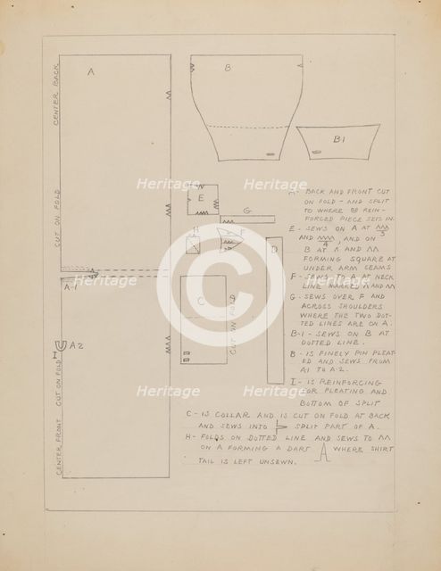 Pattern for Man's Shirt, c. 1936. Creator: Rosalia Lane.