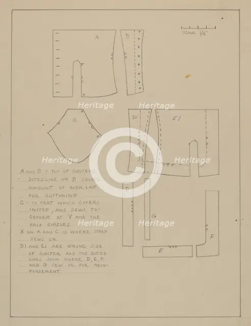 Pattern for Spats, 1935/1942. Creator: Emery Herrett.