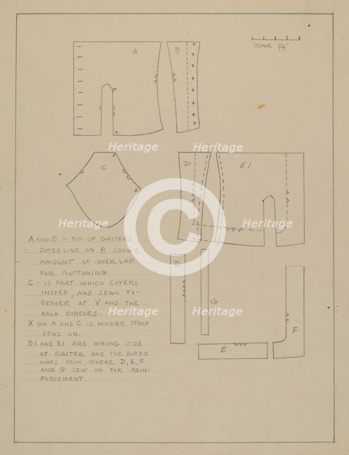 Pattern for Spats, 1935/1942. Creator: Emery Herrett.