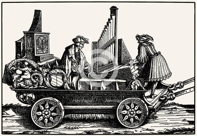 Paul Hofhaimer (1459-1537) on a wagon with positive organ, 1517. Creator: Burgkmair, Hans, the Elder (1473-1531).