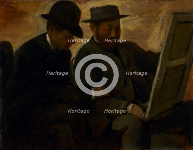 Paul Lafond and Alphonse Cherfils Examining a Painting, c. 1878-1880. Creator: Edgar Degas (French, 1834-1917).