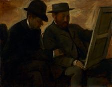 Paul Lafond and Alphonse Cherfils Examining a Painting, c. 1878-1880. Creator: Edgar Degas (French, 1834-1917)