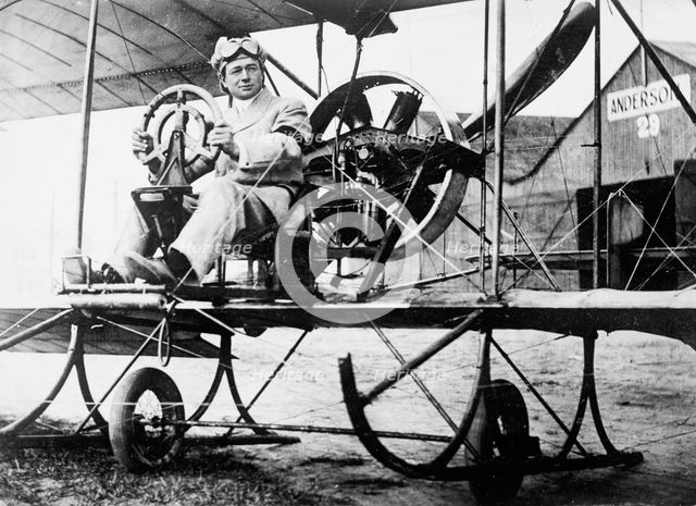 Paul Peck, Commercial Aviator - In Gyro Type Plane Sponsored By Berliner At Mineola, N.Y., 1911. Creator: Harris & Ewing.
