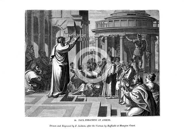 Paul preaching at Athens, 1843.Artist: J Jackson