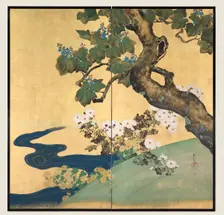 Paulownias and Chrysanthemums, late 1700s-early 1800s. Creator: Sakai Hoitsu (Japanese, 1761-1828)