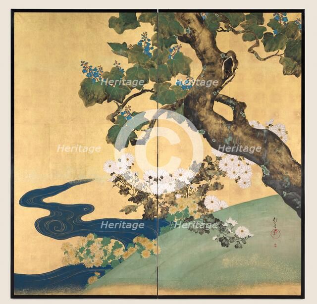 Paulownias and Chrysanthemums, late 1700s-early 1800s. Creator: Sakai Hoitsu (Japanese, 1761-1828).