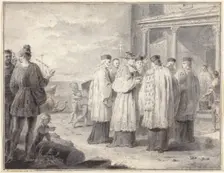 Paulinus, Cardinal and Patriarch of Aquileia, Transfers His Seat to Grado, c. 1796. Creator: Pietro Antonio Novelli