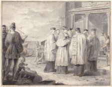 Paulinus, Cardinal and Patriarch of Aquileia, Transfers His Seat to Grado, c. 1796. Creator: Pietro Antonio Novelli