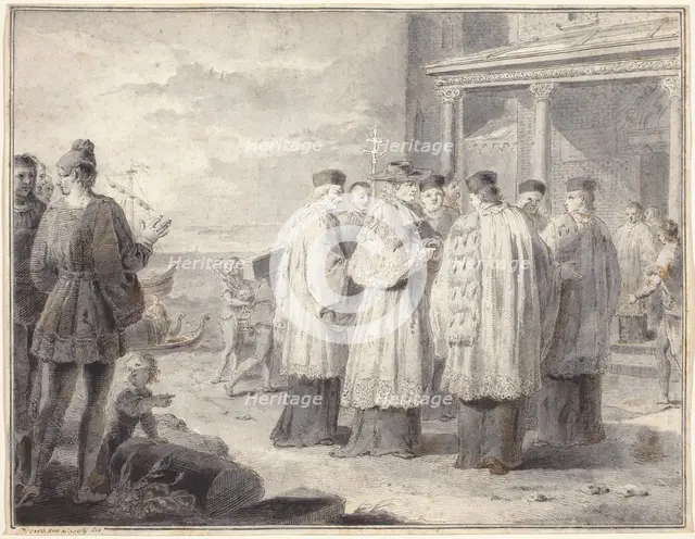 Paulinus, Cardinal and Patriarch of Aquileia, Transfers His Seat to Grado, c. 1796. Creator: Pietro Antonio Novelli.