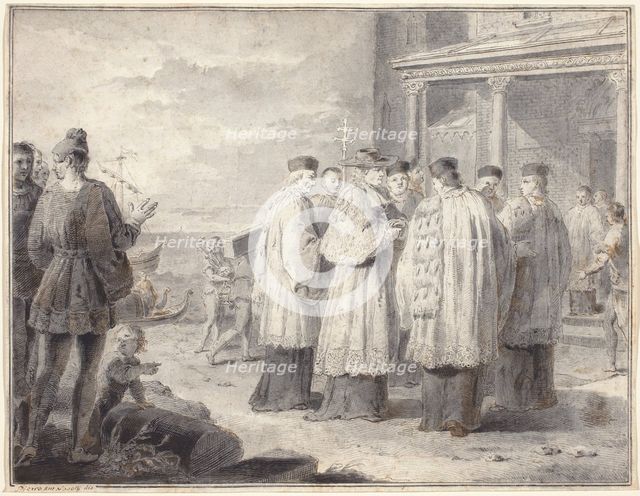 Paulinus, Cardinal and Patriarch of Aquileia, Transfers His Seat to Grado, c. 1796. Creator: Pietro Antonio Novelli.