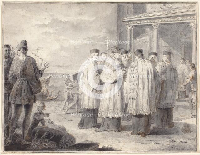 Paulinus, Cardinal and Patriarch of Aquileia, Transfers His Seat to Grado, c. 1796. Creator: Pietro Antonio Novelli.