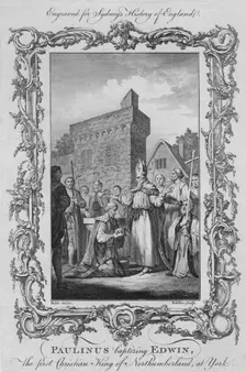 Paulinus baptising Edwin, the first Christian King of Northumberland, at York 1773. Creator: William Walker