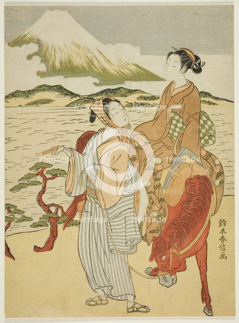 Pausing to admire Mt. Fuji (parody of Ariwara no Narihira's journey to the east), c. 1768/69. Creator: Suzuki Harunobu.