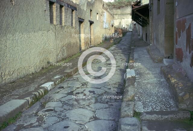 Paved street in the Roman town of Herculaneum, 1st century. Artist: Unknown