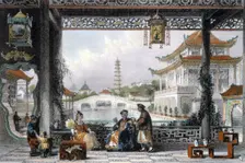 Pavilion and Gardens of a Mandarin near Peking China, 1843. Creator: Thomas Allom