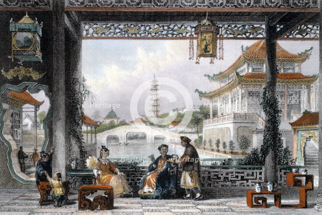 'Pavilion and Gardens of a Mandarin near Peking', China, 1843. Creator: Thomas Allom.