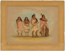 Pawneepict Chief, Two Daughters, and a Warrior, 1861/1869. Creator: George Catlin