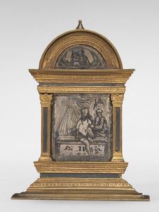 Pax with the Man of Sorrows (in lunette: Virgin and Child). Creator: Unknown