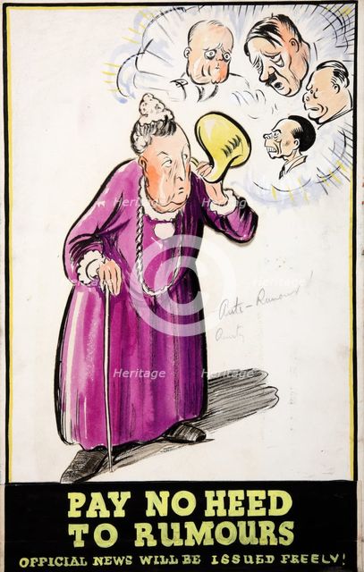 'Pay no heed to rumours - official news will be issued freely!', WWII poster, between 1939 and 1946. Creator: Central Office of Information.