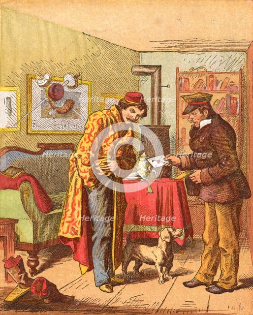 Paying for letter delivery, c1870 Creator: Oskar Pletsch.