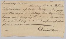 Payment receipt for the hiring out of an enslaved man named Lewis, January 16, 1811. Creator: Unknown