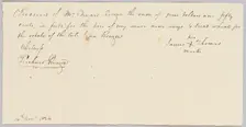 Payment receipt for hire of an enslaved man to the estate of John Rouzee, November 16, 1826. Creator: Unknown