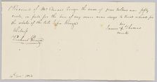 Payment receipt for hire of an enslaved man to the estate of John Rouzee, November 16, 1826. Creator: Unknown