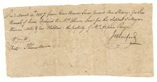 Payment receipt for loan of Milly and her children, owned by Apphia Rouzee, March 14, 1807. Creator: Unknown
