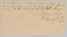 Payment receipt to Eliza Noel for "attendance on a negro woman named Janet", March 18, 1824. Creator: Unknown