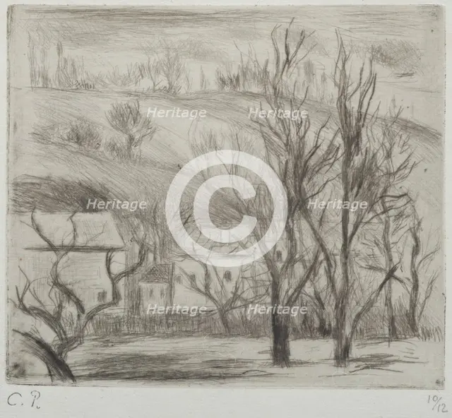 Paysage à l'Hermitage (Pontoise); (Landscape at l'Hermitage, Pontoise), 1880. Creator: Camille Pissarro.