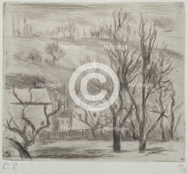 Paysage à l'Hermitage (Pontoise); (Landscape at l'Hermitage, Pontoise), 1880. Creator: Camille Pissarro.