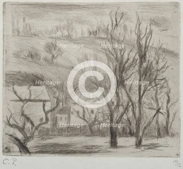 Paysage à l'Hermitage (Pontoise); (Landscape at l'Hermitage, Pontoise), 1880. Creator: Camille Pissarro.