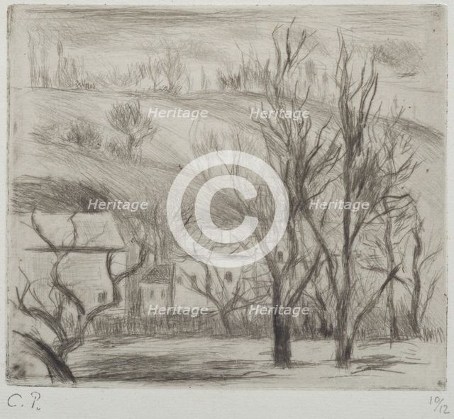 Paysage à l'Hermitage (Pontoise); (Landscape at l'Hermitage, Pontoise), 1880. Creator: Camille Pissarro.