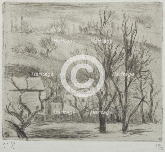 Paysage à l'Hermitage (Pontoise); (Landscape at l'Hermitage, Pontoise), 1880. Creator: Camille Pissarro.