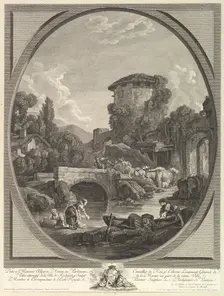 Paysage au Pont et au Pigeonnier (Landscape with a Bridge and a Dovecote), 18th century. Creator: Pierre Francois Laurent
