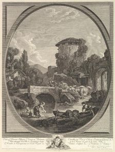 Paysage au Pont et au Pigeonnier (Landscape with a Bridge and a Dovecote), 18th century. Creator: Pierre Francois Laurent