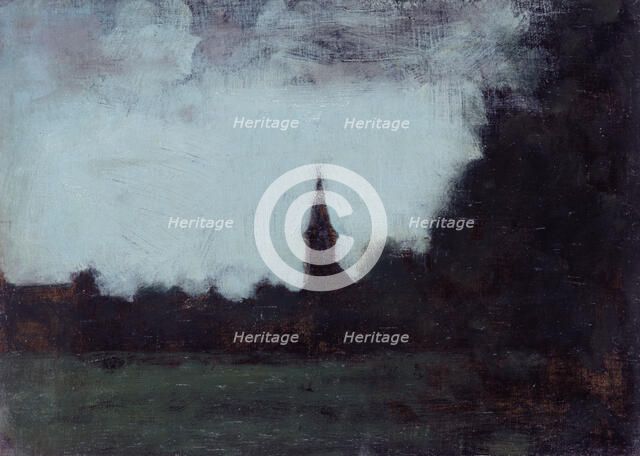 Paysage d'Alsace, le clocher de Bernwiller, c.1890 c.1905. Creator: Jean Jacques Henner.