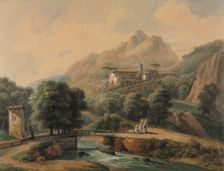 Paysage Italien: LAbbaye et Les Religieux, late 1800s-1900s. Creator: Jean-Victor Bertin (French, 1767-1842)