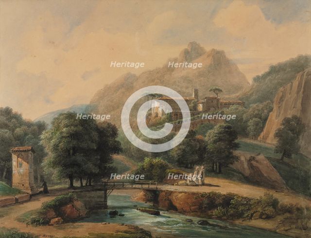 Paysage Italien: LAbbaye et Les Religieux, late 1800s-1900s. Creator: Jean-Victor Bertin (French, 1767-1842).