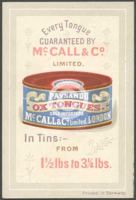 Paysandu ox tongue, 1890s. Artist: Unknown