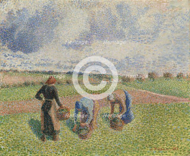 Paysannes ramassant des herbes, Éragny, 1886.