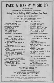 Pace & Handy Music Co. [Incorporated]; [The leading Colored music publishers]..., 1918-1922. Creator: Unknown