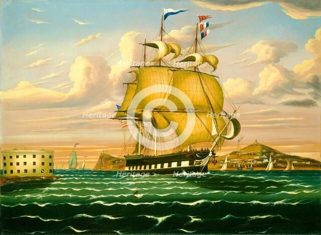 Packet Ship Passing Castle Williams, New York Harbor, mid 19th century. Creator: Thomas Chambers.