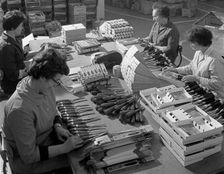 Packing chisels for dispatch, Footprint Tools, Sheffield, South Yorkshire, 1968. Creator: Michael Walters