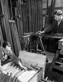 Packing drill bits and pneumatic bits at a steel foundry, Sheffield, South Yorkshire, 1962. Creator: Michael Walters