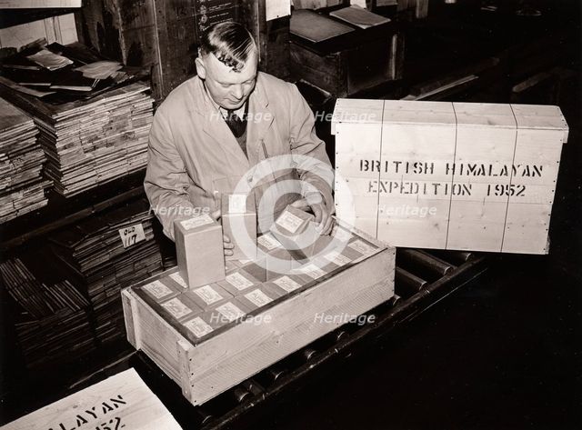 Packing Rowntree provisions for the British Himalayan Expedition, York,  Yorkshire, 1952. Artist: Unknown