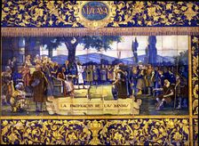 Pacification of Gamboino and Oñacino sides, before the magistrate Gonzalo Moro (1394), tile panel