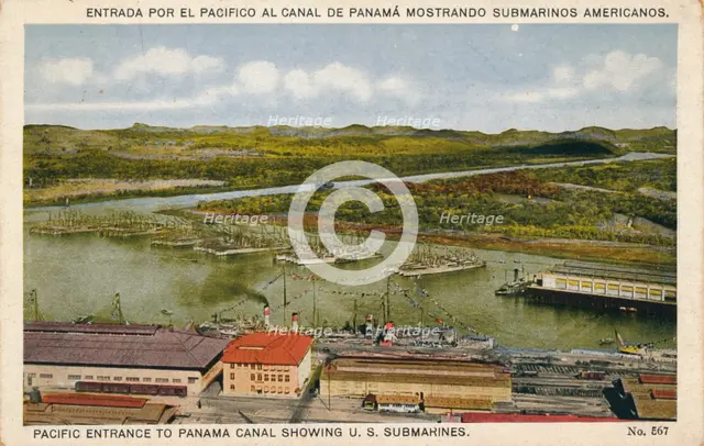 Pacific Entrance to Panama Canal Showing U. S. Submarines, c1920s. Artist: Unknown