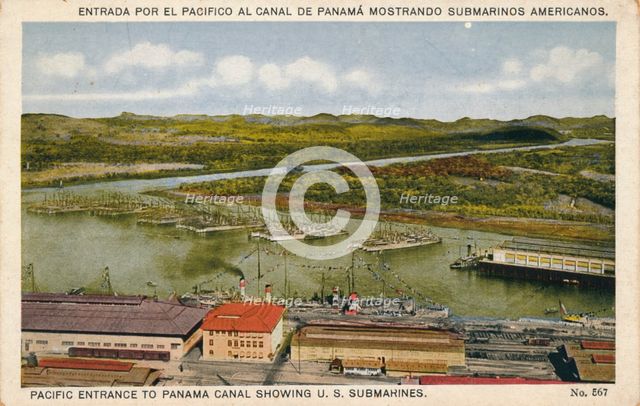 Pacific Entrance to Panama Canal Showing U. S. Submarines, c1920s. Artist: Unknown